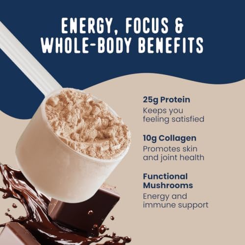 FlavCity Chocolate All in One Protein Shake Powder - On the Go Meal Alternative + Collagen Peptides, Reishi & Cordyceps - Focus, Skin, Hair & Joint Support - 100% Grass Fed Whey, 20 Servings - Image 4