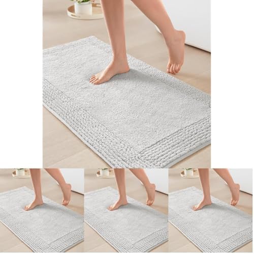 Madison Park Splendor Reversible 100% Cotton Tufted Bathroom Rug-3000 GSM Hotel Quality Luxurious Plush Medium Pile Bath Mat Absorbent, Quick Dry, Shower Room Décor, 21x34, Grey (Pack of 4) by MADISONPARK