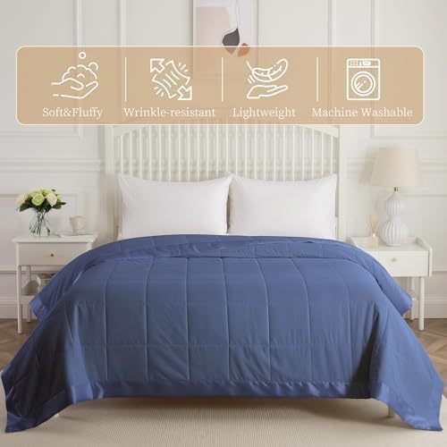 COMFLIVE Twin Down Alternative Blanket - Lightweight Satin Trim, Navy - Image 2