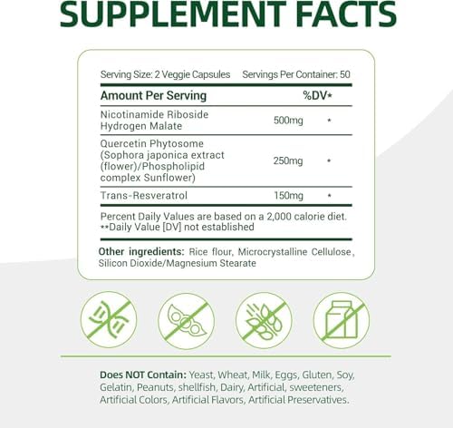 NAD+ Supplement with, Nicotinamide Riboside & Resveratrol 900mg – Anti-Aging Support for Women & Men, NMN Alternative, Vegan Non-GMO - 100 Capsules, 2 Pack - Image 2
