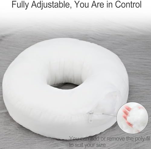 Washable Silky Satin Ear Piercing Pillow with Removable Pillowcase Smooth Cooling Donut Pillows Hole for Ear Pain Relief CNH Sleeping Pressure Sore Side Sleepers Ear Guard Protector, Ivory Cover - Image 7