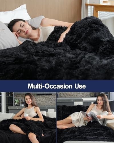 Pawque Faux Fur Sherpa Fleece Throw Blankets King Size 90x108 Inches, Black - Image 5