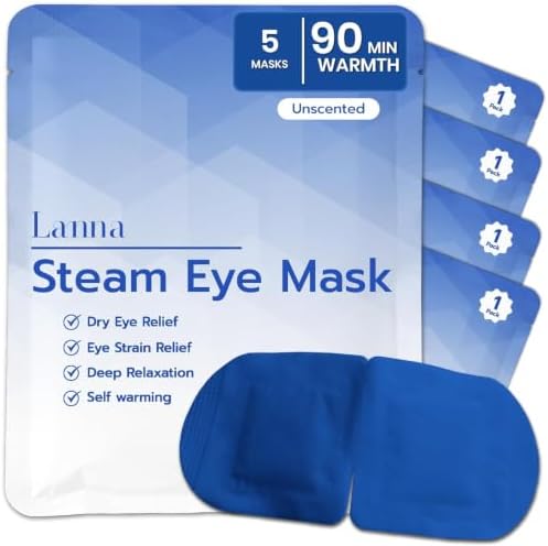 LANNA Heated Steam Eye Mask, Disposable 120 Minutes, Blue Unscented, 5 Pcs by steameyemask