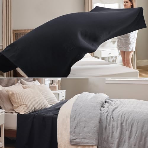 Bedsure 100% Cotton Blanket, Herringbone Weave, King, Black - Image 4