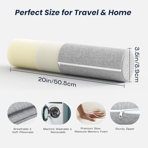 Neck Roll Cervical Pillow for Neck Pain Relief - Memory Foam Neck Pillow for Bed | Round Neck Pillows for Sleeping (Grey, X-Small - 3.5" H) - Image 4