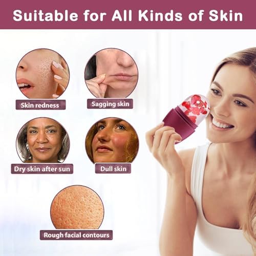 XHJRI Ice Face Roller Massager,Ice Cube Roller for Face, Eyes and Neck Naturally Conditioning and Skin Care,De-Puff Eye Bags,Reduce Migraine Pain,Reusable Massage Silicone Ice Mold (Upgrade Rose) - Image 3