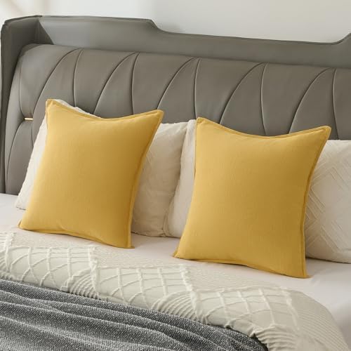 FUTEI Pack of 2 Chenille Throw Pillow Covers 16x16 Inch, Mustard Yellow - Image 6