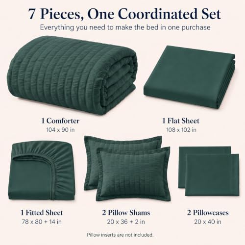 CozyLux King Comforter Set, 7 Pieces Forest Green Seersucker Bed in a Bag - Image 2