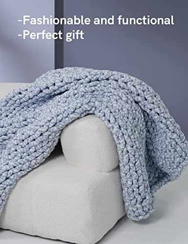 YnM Weighted Blanket, Handmade Chunky Knitted Design, Soft and Cozy, Temperature Regulating and Breathable, Machine Washable Throw for Sleep or Home Decor (Blue Fancy Yarn, 80x87 Inch, 25lbs) - Image 4