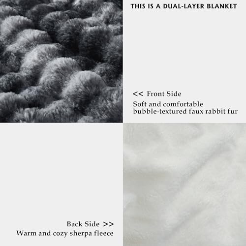 60x80 Inches Ultra-Soft Fuzzy Faux Fur Plush Twin Size Blanket - Thick, Warm Sherpa for Couch, Sofa, Bedroom, Camping - Decorative Blanket for Cozy Warmth, Bubble Black Tie Dye - Image 3