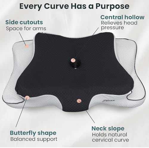 Cervical Neck Pillow for Sleeping – Cooling Memory Foam Cervical Pillow for Side Sleepers and Back Sleepers – Contour Ergonomic Neck Support (Black/White, Cooling) - Image 4