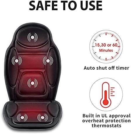 Snailax Massage Seat Cushion - Back Massager with Heat, 6 Vibration Massage Nodes & 2 Heat Levels, Massage Chair Pad for Home Office Chair, Black - Image 4