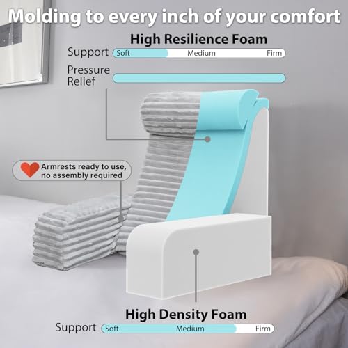 ENITYA 22" XL Back Pillow for Bed Sitting Up with Armrests & Big Pockets - Image 2