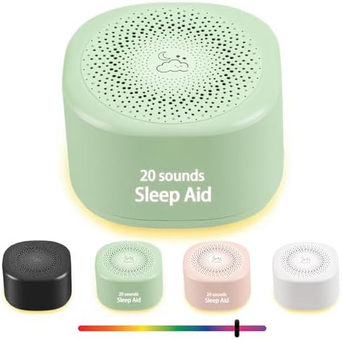 Travel White Noise Sound Machine 20 Sounds, Portable Sound Machine for Adults Sleep, Mini Sleep Aid with Adjustable Volume, 3 Timers, Colorful Night Light, Rechargeable for Baby, Home, Registry Gift by Unknown