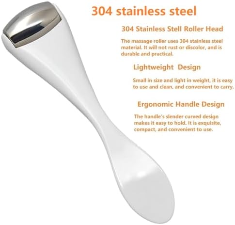 Mini Eye Face Rollers Massager 304 Stainless Steel Ice Silicone Roller for Relief Pain Skincare Facial Women Girl Gift (White Color) - Image 2