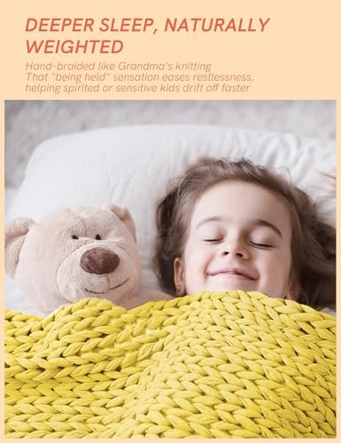 YnM Cooling Weighted Blanket, 100% Cotton Handmade Chunky Knitted Blanket, Weighted Lap, Breathable Heavy Blankets, Machine Washable Throw for Sleep or Home Decor (Yellow Lemon, 25x35 Inch, 3lbs) - Image 4