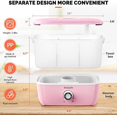 TASALON Hot Towel Steamer for Facials, Hot Towel Warmer Quickly Heats Up in 5 Minutes, Portable Towel Machine Fits 16 Mini Towels, Salon Equipment Towel Warmer for Facials, Spa, Massage, Pink - Image 5