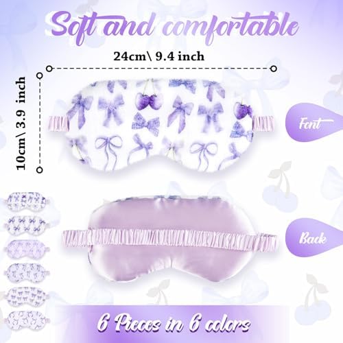 Cuffbow 6 Pack Fuzzy Sleep Masks Plush Eye Mask,Bow,Purple - Image 2