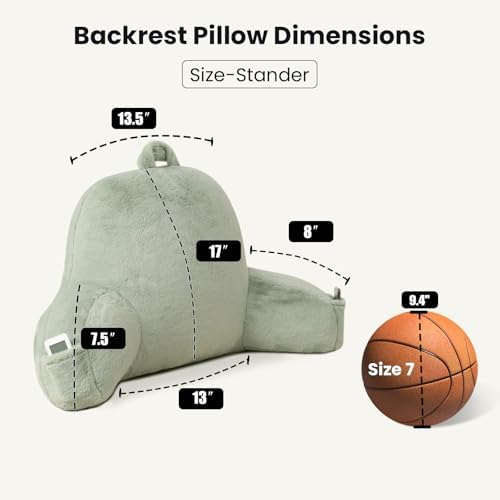 Soft Reading Pillow for Bed with Arms,Middle,Green,Faux Fur - Image 3