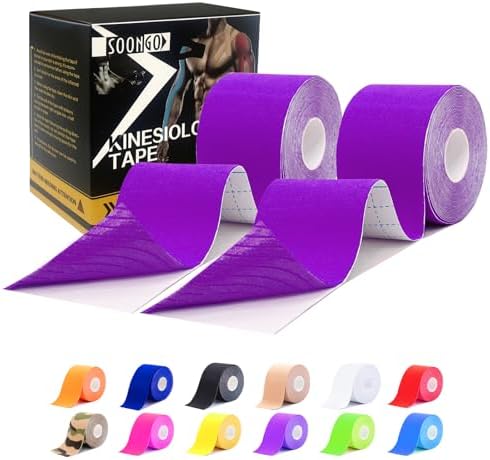 SOON GO Kinesiology Tape Pro 2 Rolls, 2 Inch High Elasticity Sports Tape Therapeutic Pain Relief–Physio Tape for Muscle Recovery & Joint Support, Waterproof & Hypoallergenic & Breathable–Purple by SOON+GO