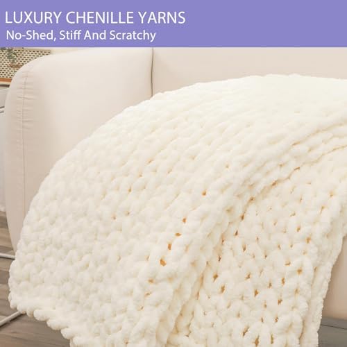 Bigacogo Chunky Knit Throw Blanket for Couch, 40x60 inches, Ivory - Image 5