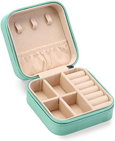 ZPROW Travel Jewelry Case, Mini Portable Jewelry Travel Boxes, Small Jewelry Organizer for Rings, Earrings, Pendants, Watches, Necklaces, Lipsticks Organizer Storage Holder Case (Cyan Blue) by ZPROW