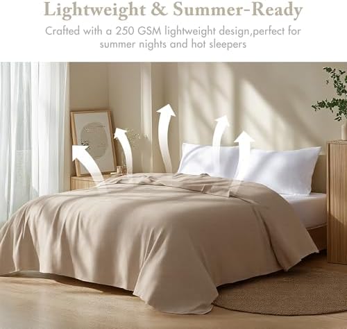 Madison Park 100% Cotton Breathable Twin Size Blanket for Bed, Khaki - Image 2