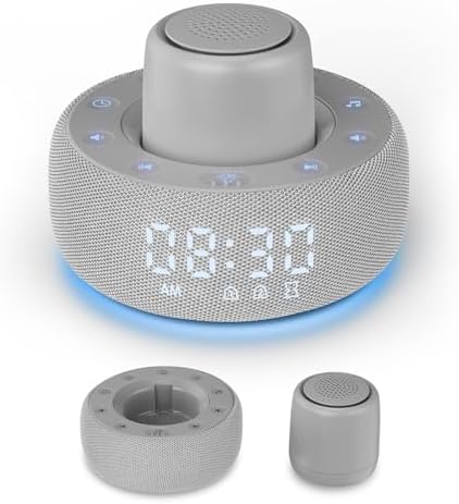 White Noise Machine with Smart Alarm Clock, 25 Soothing Sounds, Portable Sleep Sound Machine Aid for Baby, Kids, Adults, Office, Dimmable Timer, 7 Night Light Colors for Privacy Bedroom, Gray by Paussion