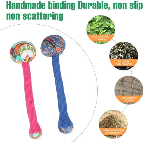2PCS Herbal Wormwood Lymphatic Drainage Anti Slip Manual Massage Hammer Longer Handle Back Massager for Shoulder, Neck & Muscle Pain Relief (Rose Red/Dark Blue) - Image 3