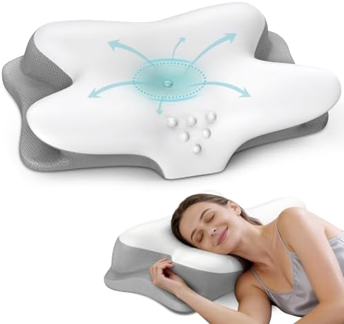 Cervical Neck Pillow for Pain Relief, Ergonomic Side Sleeper Pillow for Sleeping, Contour Orthopedic Memory Foam Pillows for Back & Stomach Sleepers with Pillowcase (Light Grey) by BESPILLOW