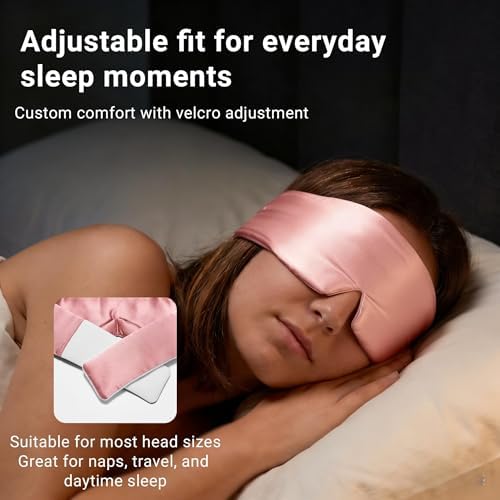 Mulberry Silk Sleep Mask for Women, 100% Blackout Eye Mask for Sleeping, Full Wrap Eye Cover with Adjustable Fit, Soft on Skin and Hair, 22 Momme Pink - Image 6
