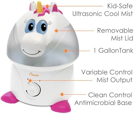 Crane Unicorn Ultrasonic Cool Mist Humidifier with Auto Shut-Off, For Baby Nursery and Kids Room, 1 Gallon Tank, Animal Humidifier For Kids Room - Image 2