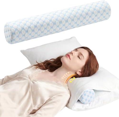 Neck Roll Cervical Pillow for Neck Pain Relief - Memory Foam Neck Pillow for Bed | Round Neck Pillows for Sleeping (Cool-Blue, X-Small - 3.5" H) by Forcanby
