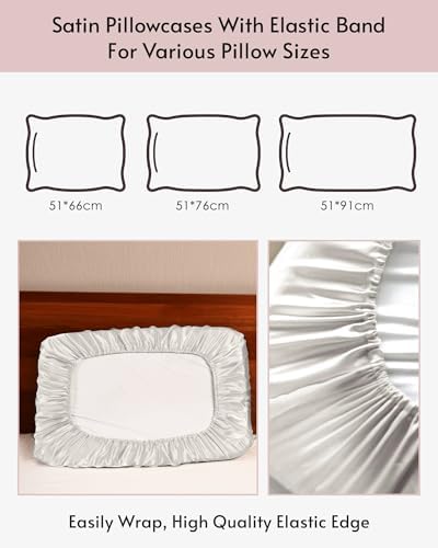Yanideer Travel Elastic Band Satin Pillowcase for Hair & Skin, Cooling Satin Pillow Cover for Hotel - Image 4