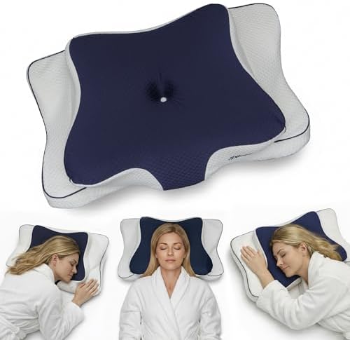 Cervical Neck Pillow for Sleeping – Cooling Memory Foam Cervical Pillow for Side Sleepers and Back Sleepers – Contour Ergonomic Neck Support (Dark Blue/White, Cooling) by Unknown