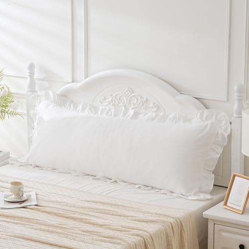 20x54 inches Off White Ruffled Body Pillow Cover 1 Piece Washed Cotton by Qilunn