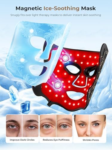 Red Light Therapy Mask with Cooling Gel Pack, 7-Color NIR 850nm LED Face Mask, LED Light Therapy Mask (E106A) with Rechargeable Remote - 180 Mins Use, Red Light Mask Home Travel Gift, Black - Image 2