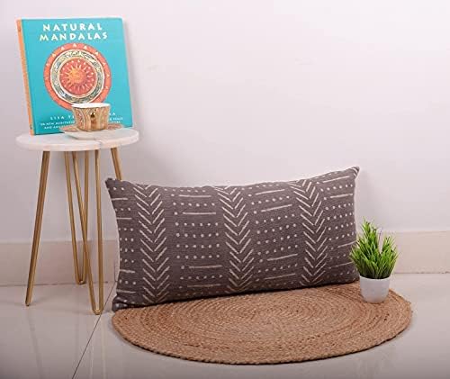 Trade Star Lumbar Pillow Shams Mudcloth Body Pillow Cases 100% Cotton Pillow Cover Boho Authentic Handloomed Tribal Farmhouse Home Décor (Grey Snow 12X24 INCHES) - Image 2