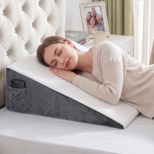 puredown® 8" Bed Wedge Pillow, Cooling Wedge Pillows for Headboard, Pillow Wedge for After Surgery, Nighttime Acid Reflux, Lumbar & Back Support, Leg Elevation Therapy, Snore Reduction Aid,White by Puredown