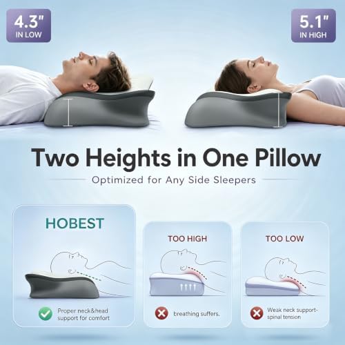 Pain Relief Cervical Neck Pillow, Ergonomic Contour | Q-Max Cooling | Non-Temperature Memory Foam | Side/Back/Stomach Sleeper Support for Sleeping, Reading, Scrolling (Light Grey & Dark Grey) - Image 3