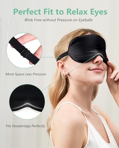 BeeVines 100% Mulberry Silk Sleep Mask, Blackout Eye Masks(Black & Black) - Image 3