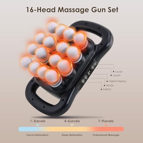16 Head Massage Gun Set, Deep Tissue Percussion Massager, Black - Image 6
