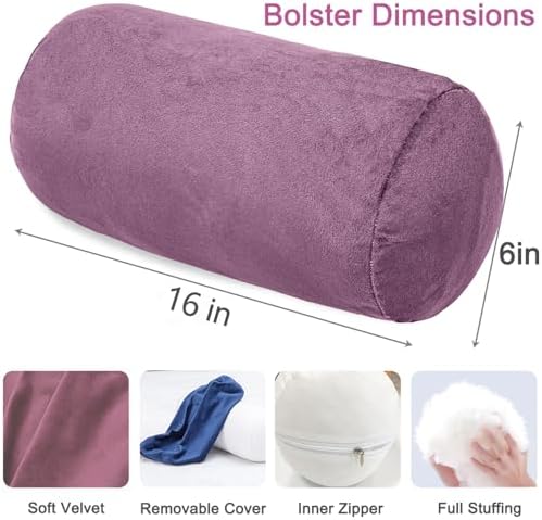 1 MIDDLE ONE Bolster Pillow with Removable Velvet Cover, Round Cylinder Neck Roll Pillow for Head, Back, Leg Support, Decorative Bed and Couch Pillow 16 x 6 Inches (Purple) - Image 2