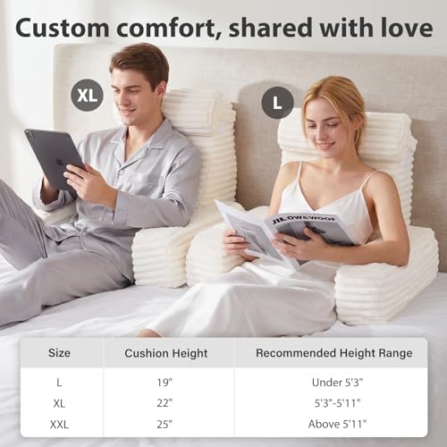 ENITYA 19" Large Back Pillow for Bed Sitting Up with Armrests & Big Pockets - Image 6
