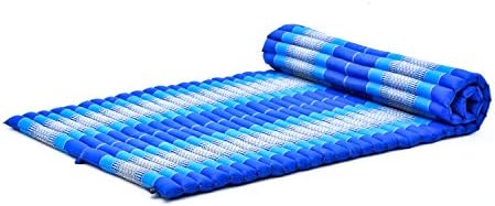 Leewadee - Kapok Roll Mat – Handcrafted Folding Sleep & Relaxation Mattress from Thailand, Ideal as Guest Bed, Camping Mat, Yoga Mat or Traditional Futon, 75 x 39 inches, Blue by Leewadee