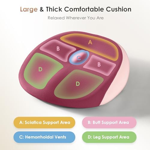 FLORICH Large Car Seat Cushion for Long Sitting, Ergonomic Memory Foam Driving Seat Cushion for Back & Sciatica Pain Relief, Non-Slip Washable Seat Cushion for Car, Driver, Office-Pink - Image 5