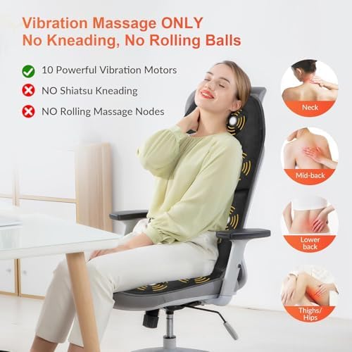 COMFIER Massage Seat Cushion with Heat - 10 Vibration Motors, Back Massager for Chair, （Vibration Massage Only, Not Shiatsu/Rolling,Massage Chair Pad for Back - Image 3
