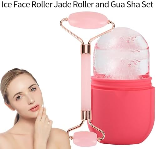 Facial Skincare Ice Roller Mold-Ice Roller for Face and Eye，Beauty Cube Brighten Skin &Enhance Natural Glow &Remove Fine Lines，Facial Beauty Ice Roller Skin Care Tools (Oval, pink set) - Image 2