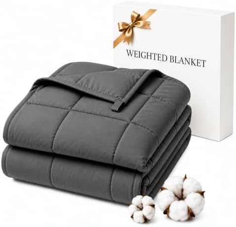 Smart Queen Cooling Weighted Blanket for Adults 15 lbs, 48"x72" Twin Size Heavy Blanket for Sleeping, Soft Breathable Cotton with Glass Beads, Machine Washable, Grey (Fits 120-160 lbs) by SmartQueen