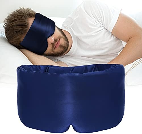 Silk Sleep Mask for Women Men Satin, ATreebag Eye Sleeping Mask & Blindfold with Adjustable Strap, Large Size, 1 PC Navy Blue by ATreebag